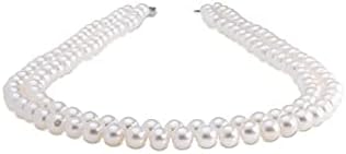 White Freshwater AA Quality Cultured Pearl Double Strand Necklace with a 14kt White Gold Clasp (7-8mm) 18-19"