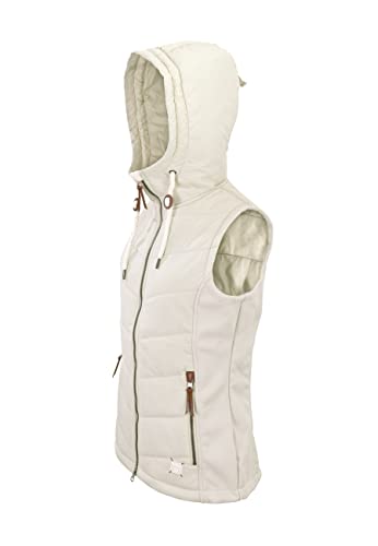 MADSea Damen Steppweste | Übergangsweste | Wind- und Wasserabweisend | Stretch-Einsätze | Verstellbare Kapuze | Taillierter Schnitt | Kinnschutz | Übergrößen Verfügbar, Creme, 48
