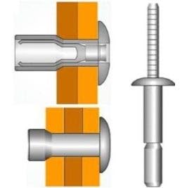 M76897, Marson Klik-Lock Rivets, 0.25 Inch Diameter, (.060-.625 Inch GR), Dome HD, SST Body, Plain Body Finish, SST