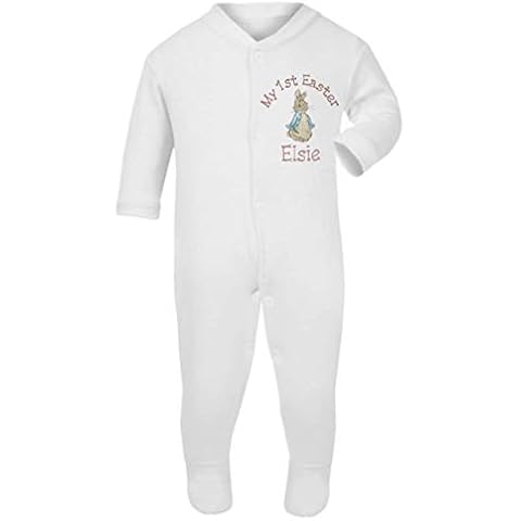 Sew Sew Special Personalised Girls 1st Easter Peter The Rabbit Baby Grow/Sleepsuit - Now Available in Four Sizes (3-6 Months) White Cover
