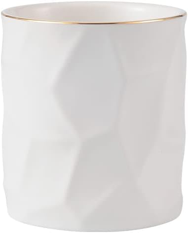 Miniatura 4 de SIEBOLD Soporte de cerámica para bolígrafo de escritorio, línea dorada, geometría irregular, taza, organizador de escritorio, soporte para brochas