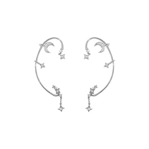 Boucles d'oreilles non piquées lune et étoile unitaire pour femme