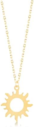 14k Solid Gold Sun Necklace | 14k Yellow Gold Good Vibes Only Necklace for Women | Sunshine Pendant Necklace | Dainty Star Jewelry | Gifts for Christmas, 18"