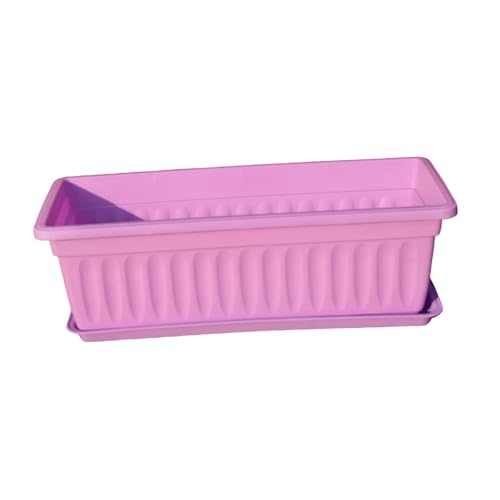 Window Box Planter Flower Pot with Drainage Hole and Tray with Saucers for Yard Fence Office Garden 19.69x8.27x5.51inch, Purple
