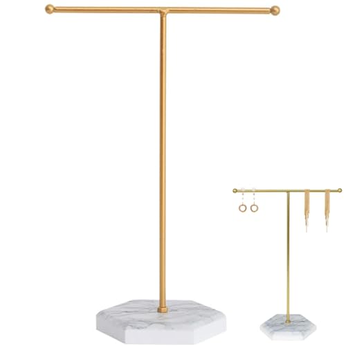 JJiaoLinin Soportes de Joyería, Soporte de Metal para Joyas,Soporte de Exhibición de Collares con Barra en T de Metal, Adecuado para Collares,Pendientes,Pulseras,Anillos,Relojes,etc (Blanco+Oro)
