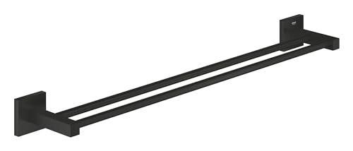 GROHE Start Cube, Doppel-Handtuchhalter (für 2 große Handtücher, 65cm breit, Bohrabstand 60cm, inkl. Dübel und Schrauben, verdeckte Befestigung), eckig, schwarz, 411042430