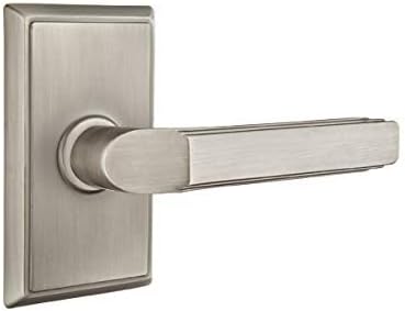 Emtek Privacy Set, Rectangular Rosette, Milano Lever (Right Hand, Pewter)