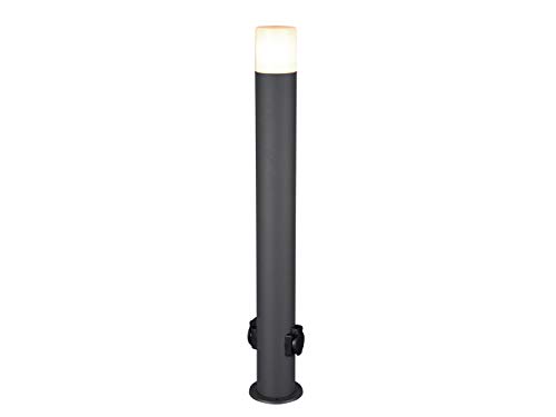 Borne lumineuse d'extérieur moderne à LED avec 2 prises, IP44, éclairage extérieur polyvalent pour la maison et la terrasse, hauteur : 80 cm, anthracite