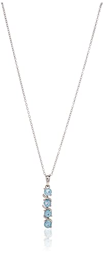 Amazon Collection Sterling Silver Genuine Swiss Blue Topaz Four Stone Pendant Womens Necklace, 18" #TOP1