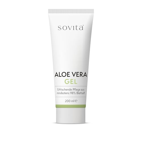 sovita Aloe Vera Gel | 98 % reiner Aloe-Vera-Blattsaft | Feuchtigkeitspflege für Gesicht & Körper | Ideal nach Sonne & Rasur | Ohne Parabene & Silikone | Dermatologisch getestet | 200 ml