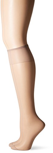Hanes Silk Reflections Women's Knee High Reinforce Toe 2 Pack, Soft Taupe, One Size