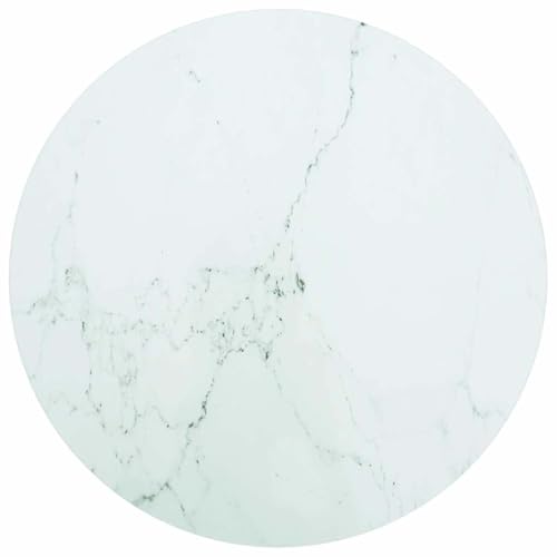 Mhdvray Dessus de Table en Verre Trempé Blanc avec Design Marbre Ø50 x 0,8 cm, Plateau de Table Rond pour Table Basse, Table à Manger et Guéridon, Surface...