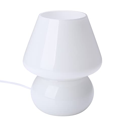 Bsod Mushroom Lamp,Glass Mushroom Bedside Table Lamp Translucent Murano Vintage Style Striped Small Nightstand Desklamp Swirl Light For Home Decor, Dining, Living, Bedroom, Gift (Matte White) #TOP7