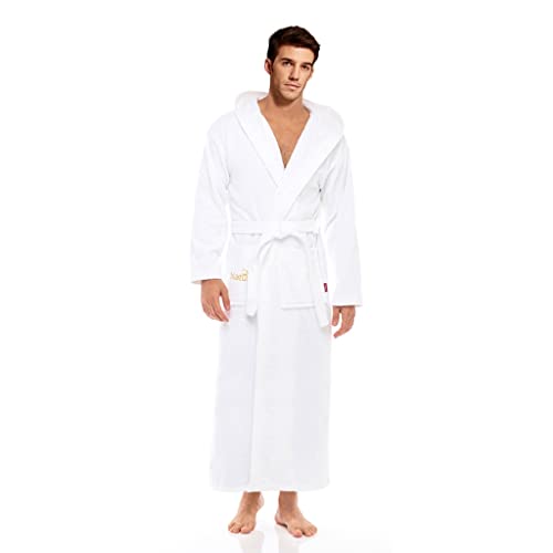 XUEMML Unisex Terry Bathrobe 100% Cotton，Womens Robe Luxurious Hooded ，Ankle Long Hooded Lightweight Cotton Bathrobe