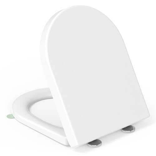Tapa Wc Forma D Universal,YEAUPE PRO Asiento de Inodoro de Cierre Suave con Liberación Rápida para una Fácil Limpieza,Blanco,46,4 * 35,9 * 5CM