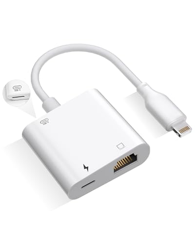Lightning to Ethernet Adapter with Charging[Apple MFi Certified] RJ45 to Lightning Ethernet LAN Network Adapter Compatible with iPhone 14 13 12 11/iPadSupports 100Mbps High Speed Ethernet Network