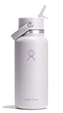 Hydro Flask Water Bottle - Insulated Stainless Steel - Wide Mouth Flex Straw Lid, Non Spill, Leakproof and Refillable in 32 Oz Sea Cloud Pink