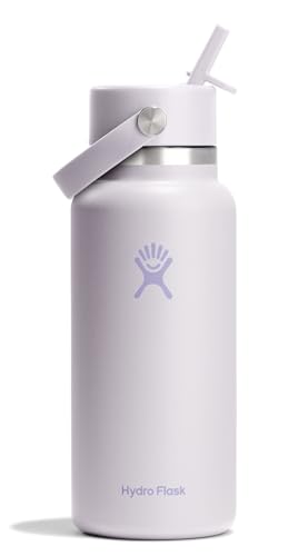 Hydro Flask Water Bottle - Insulated Stainless Steel - Wide Mouth Flex Straw Lid, Non Spill, Leakproof and Refillable in 32 Oz Sea Cloud Pink