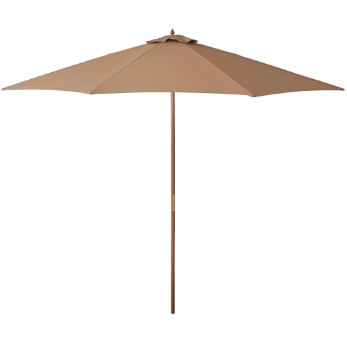 Outsunny Sombrilla Terraza Exterior Ø300 cm Sombrilla de Jardín con Sistema de Polea Techo Ventilado y Poste Desmontable de Madera Parasol para Patio Terraza Caqui