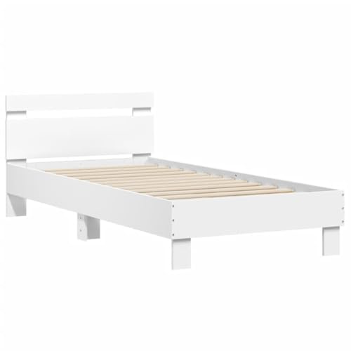 vidaXL Cadre de Lit avec Tête de Lit, Lit Simple, Lit Adulte de Chambre à Coucher Intérieur, Moderne, Blanc 75x190 cm Bois d'Ingénierie