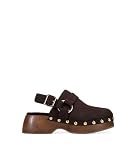 BOSANOVA Zuecos para Mujer en Ante con tachas metálicas Decorativas y Suela de Plataforma Efecto Madera. Cierre con Tira Trasera y Hebilla Regulable. Calzado para Mujer Marron 38
