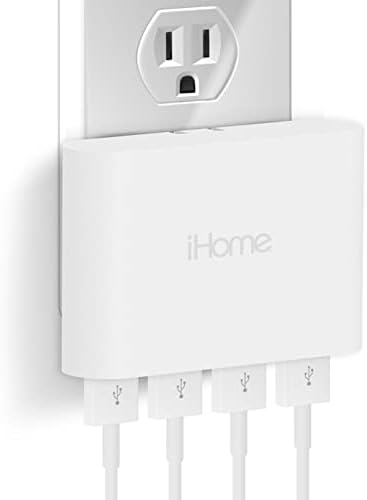 iHome Slim USB Wall Charger: AC Pro Multiport USB Charger, USB Plug Adapter & Phone Charging Block, 4 USB Plugs for Wall Outlet, Flat 4 Port USB Charger & USB Wall Adapter