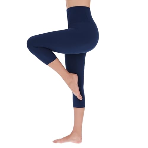 FUTURO FASHION 3/4 Leggings for Women High Waisted Buttery Soft Capri Leggings Non See Through Stretchy Casual Everyday Yoga Running S-XXL Navy L-XL