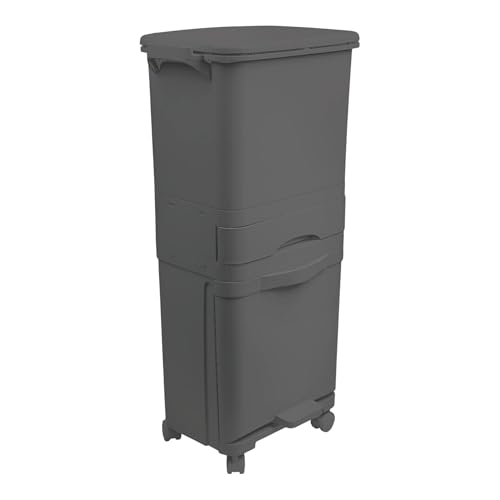 Miniatura 6 de Papelera De Reciclaje De Clasificación Selectiva Con Pedal, Ruedas Y Asa De Triple Compartimento De 42l 24l 4l 14l Gris Antracita