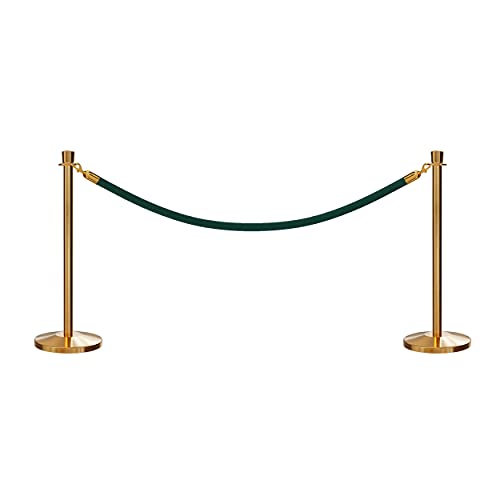 CCW Post and Rope Stanchion Kit with 2 Satin Brass Crown Top Posts and 1 Green Heavy Duty Velvet Cotton Core Rope (6ft.) in Satin Brass Snap Ends
