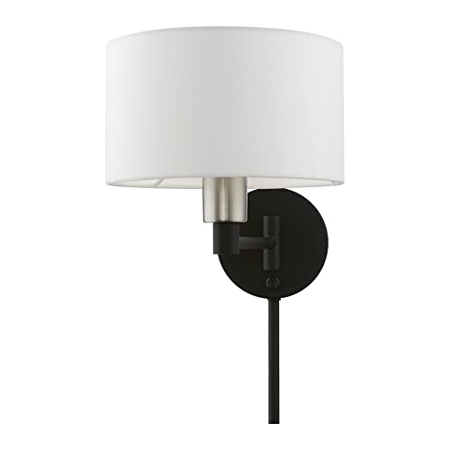 Image of Livex Lighting 40080-04 1 Light Swing Arm Wall Lamp, Black with Brushed Nickel Accent, 9 x 9.75