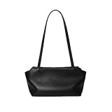 Women's Genuine Leather Tote Bag, Soft Casual Shoulder Purse with Top Zipper, Horizontal Square Design for Work & Daily Commute (Black)