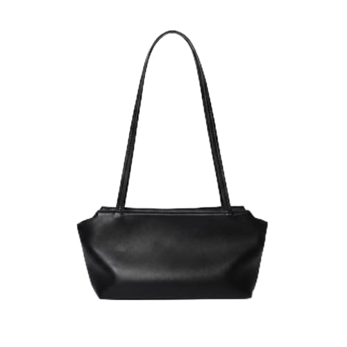 Women's Genuine Leather Tote Bag, Soft Casual Shoulder Purse with Top Zipper, Horizontal Square Design for Work & Daily Commute (Black)