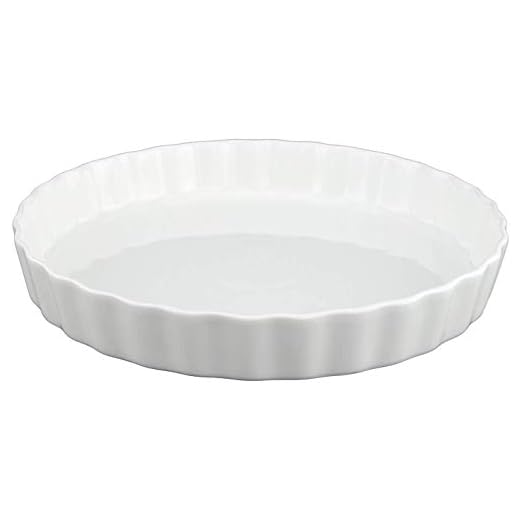 GOURMEX White, Round, Fluted Quiche Baking Dish | Ceramic Pan | Perfect for Baking Tart Pies, Creme Brulee, Custard Dishes and Cheesecake | Porcelain 10 Inch Pan (10" Round)