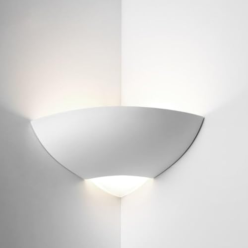 MAZZOLA LUCE Applique lampada da angolo parete gesso ceramica bianca pitturabile con vetro angolare