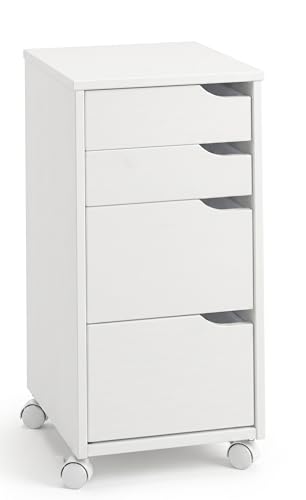 Massivholz Rollcontainer Kiefer | weiß | Bürocontainer mit 4 Schubladen & Rollen | ca. 66 x 32 x 38 cm (weiß)