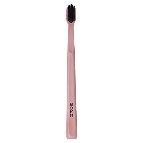 Boka Classic Toothbrush with Extra-Soft Activated-Charcoal Tapered Bristles | Bioplastic Handle | Includes Travel Cap | Dentist-Approved (Pink)
