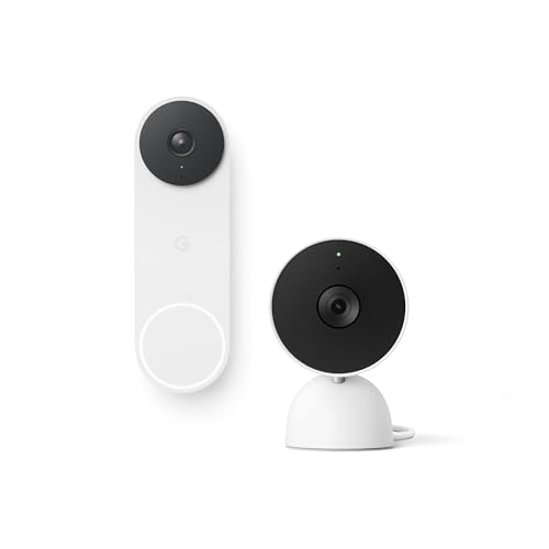 Bundle of Google Nest Doorbell (Wired, 2nd Gen) and Nest Cam (Indoor, Wired) - Nest Camera and Doorbell with 1080p HDR Video and Night Vision - 3 Hours of Event Video History Included - Snow