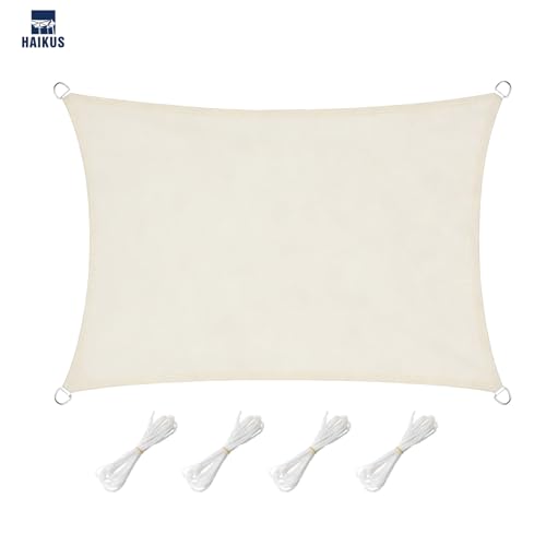 HAIKUS Sonnensegel Wasserdicht Rechteckig 3x4m Sonnenschutz Wasserabweisend Premium PES Polyester mit UV Schutz für Balkon Garten Terrasse Creme 2