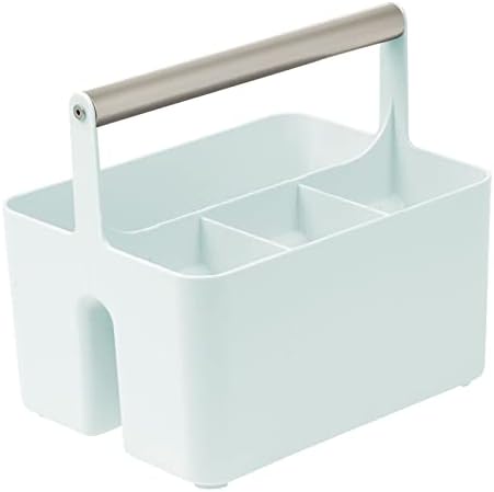 mDesign Under Sink Storage  Plastic and Metal Bathroom Caddy  Portable Cosmetics Storage Organiser  Mint Green/Matte Silver