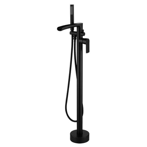 Floor Mounted Bath Tap for Freestanding Bath Open Waterfall Taps with Shower Attachment,black