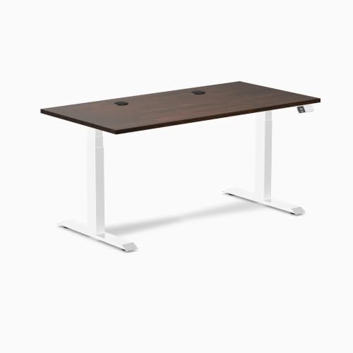 Image of Desky Dual Rubberwood Sit Stand Desk Dark Walnut 48 inch White