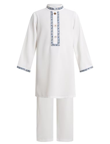 Opiniones y reviews de Ropa de Hípica para Niño los mejores 5. 39 FYMNSI - Conjunto de traje musulmán para bebé y niño, conjunto de Thobe de Arabia Saudita, de manga larga con shemagh para islámico Eid Abaya 12M-5Y, Blanco, 4-5T