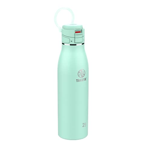 Image of Takeya Traveler Stainless Steel Travel Coffee Mug with Flip-Lock Lid (25 oz, Aqua)- Leakproof Insulated Mug for Coffee & Tea