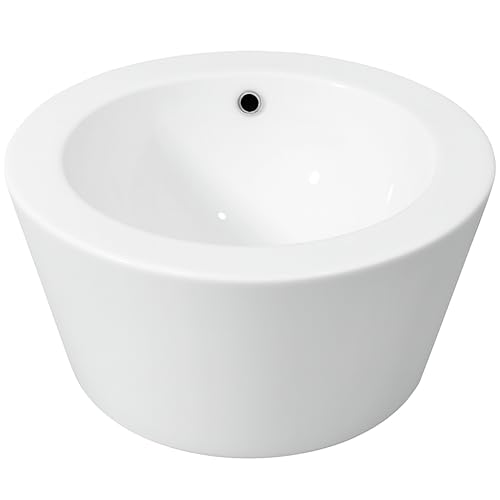 LEMONBATH Lavabo Sobre Encimera Redondo Blanco Brillo - Medidas 46 x 20 cm - Lavabo de Cerámica Con Rebosadero para Colocar En Encimera de Mueble Baño - Lavamanos Pequeño
