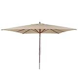 Mendler Horeca houten parasol HWC-C57b, parasol, polyester/hout 29kg, vierkant 4x4m kabel schokbestendig - crème