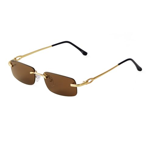 Lunettes de soleil marron sans cadre rectangulaires au design épuré