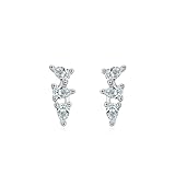 Stfery Pendientes de tuerca de oro blanco con triple piedra de 18 quilates para mujer, aretes de gota de moissanita de pera AU750 para ella