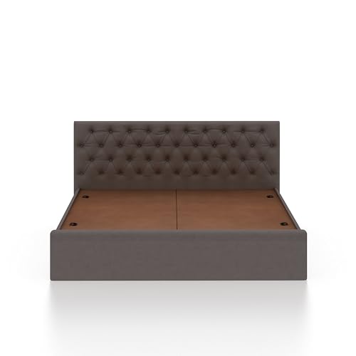 Image of Ganpati Arts Solid Sheesham Wood Upholstered Queen Size Bed with Box Storage and Tufted Headboard | Durable Wooden Double Bed Cot Palang for Bedroom, Hotels and Home Furniture (Grey-1 Year Warranty)
