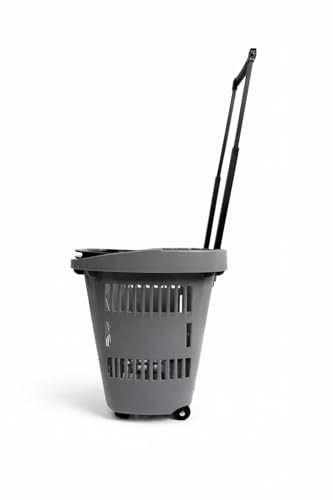 Cesta de la compra rodante de 31 litros con ruedas y mango telescópico, cesta apilable de plástico para venta al por menor, carrito resistente (gris) - Perfecto para comestibles y compras
