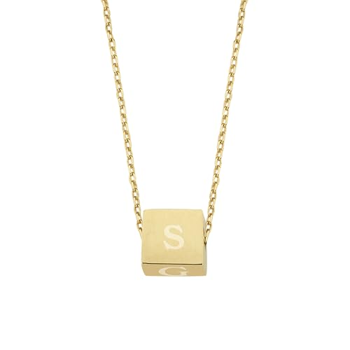 14K Solid Gold Personalized Initial Cube Necklace, Custom Letter Pendant in Real Gold, Dainty Necklace Gift for Women